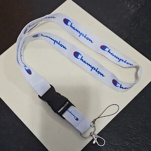 Champion White Lanyard with Black and Blue Accents Key Chain Basketball
